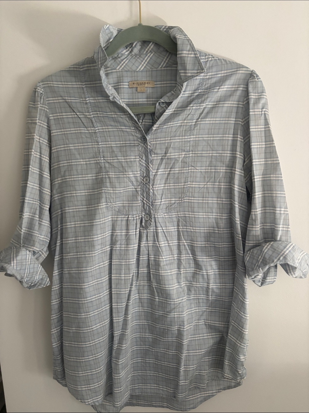 Burberry Pale Blue & White Plaid Button-Front Tunic